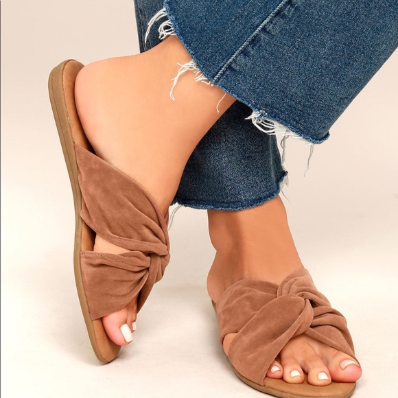 Shoes - Camel suede slide sandals 8.5 & 9